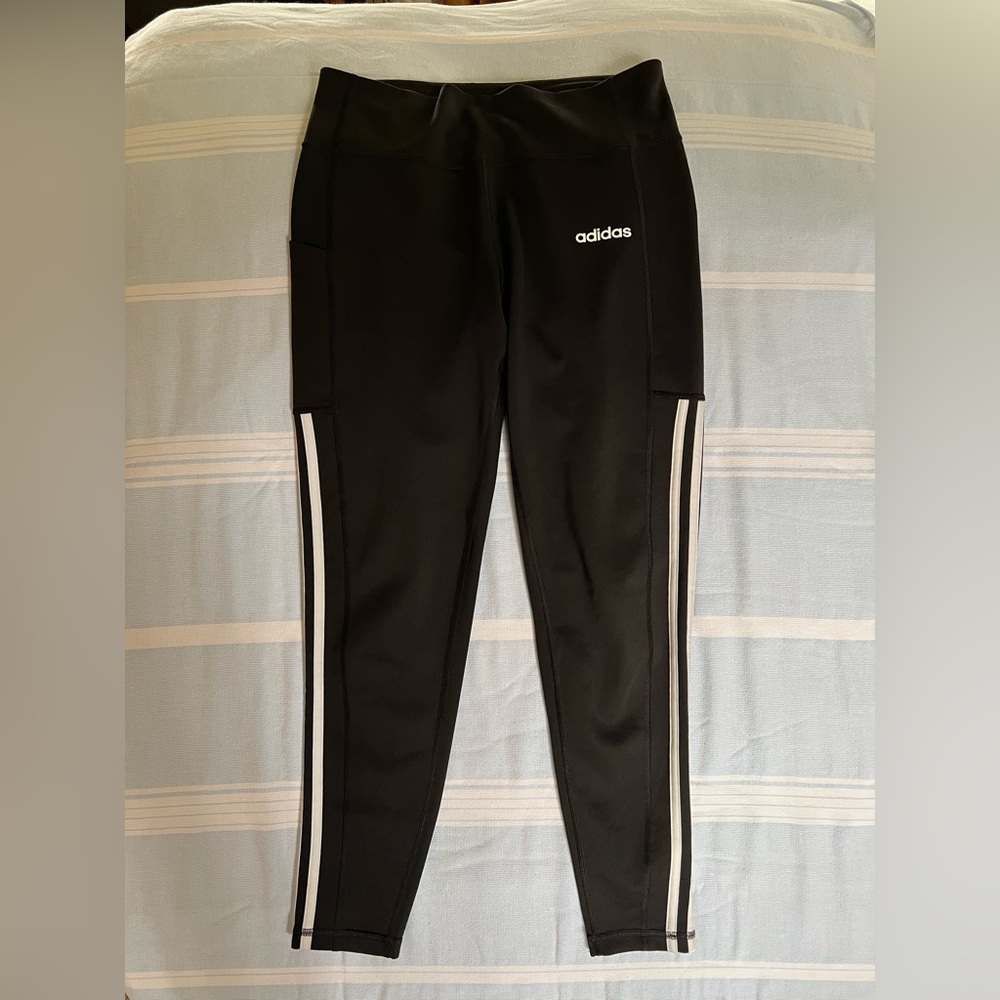 Adidas Black Tights with White Strips